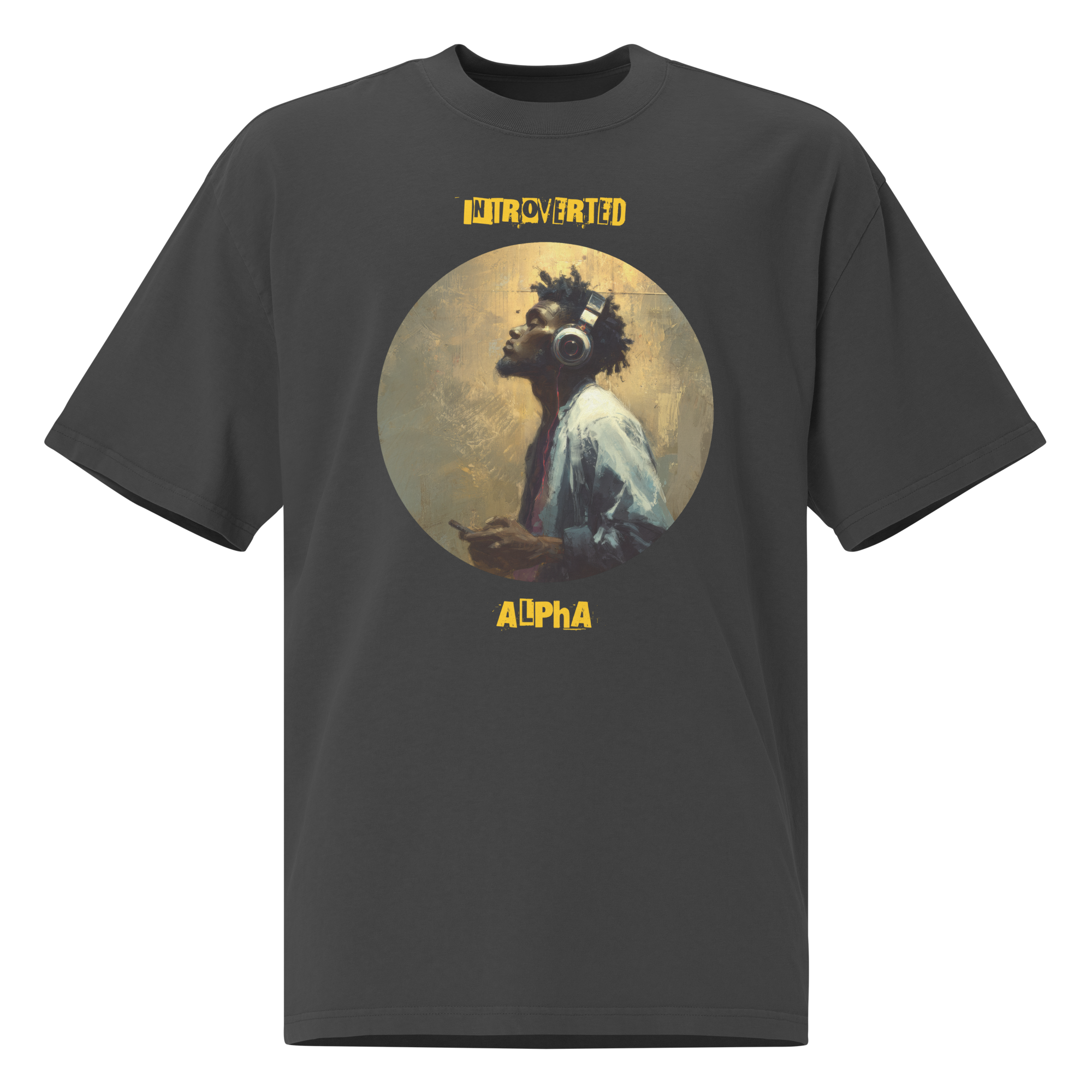 IntrovertedAlpha™ Oversized Faded T-Shirt in Faded Black for men, vintage-wash streetwear with a relaxed oversized fit