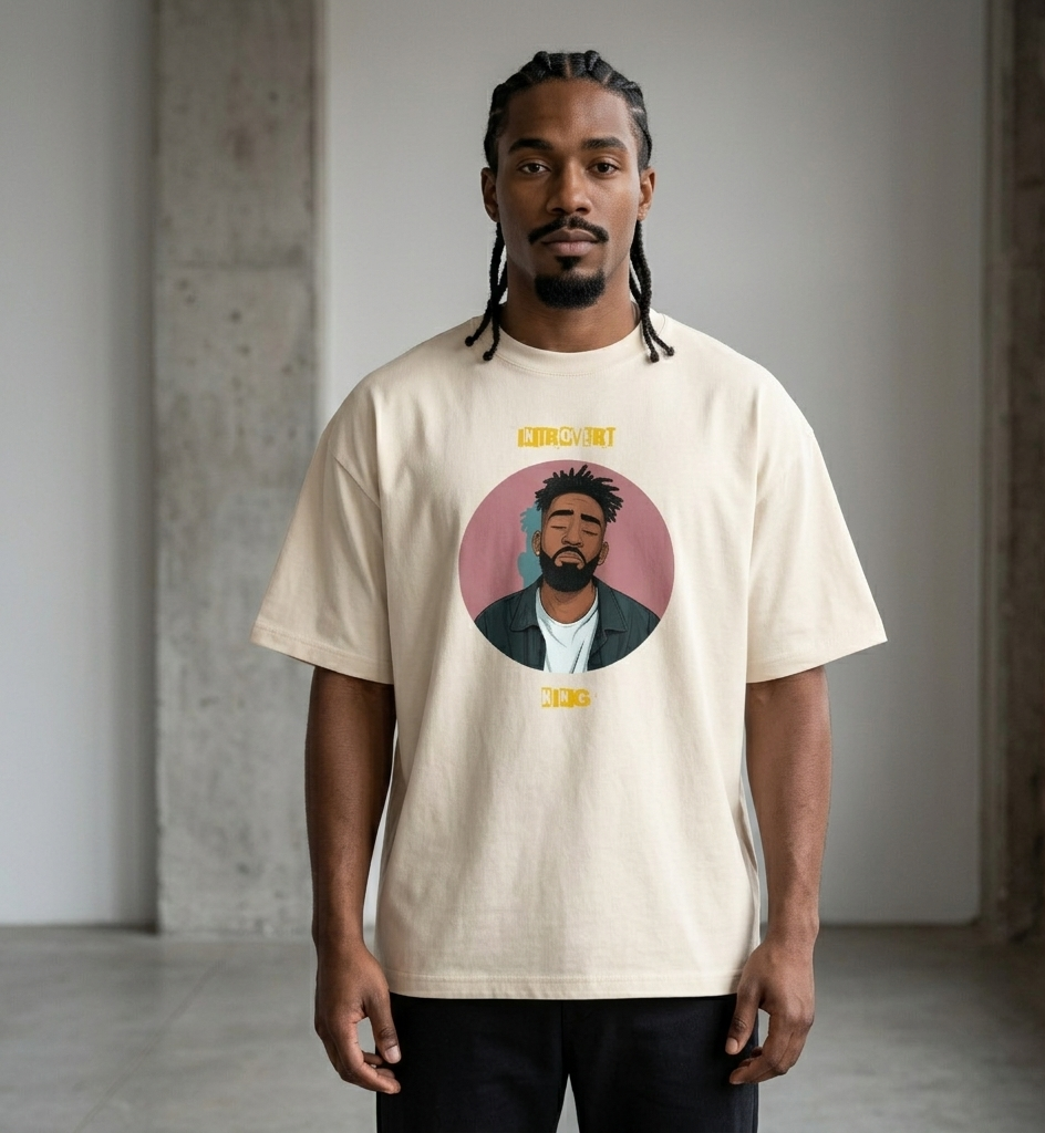 IntrovertedAlpha™ Box Tee in Vintage White for men, soft-toned box tee with a minimalist oversized fit