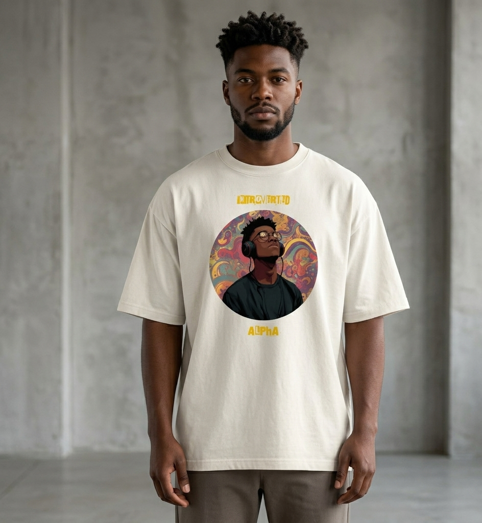 IntrovertedAlpha™ Oversized Faded T-Shirt in Faded Bone for men, soft neutral oversized T-shirt with a minimalist streetwear feel