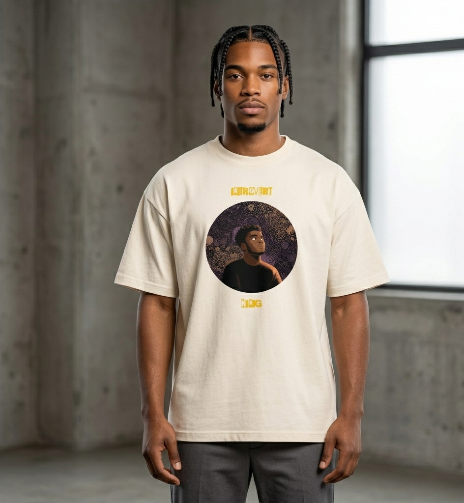 IntrovertedAlpha™ Box Tee in Vintage White for men, soft-toned box tee with a minimalist oversized fit