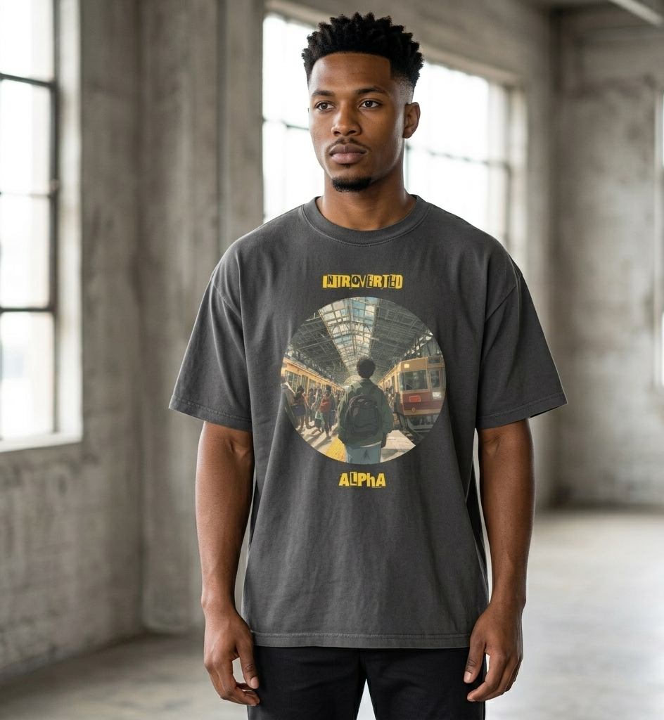 IntrovertedAlpha™ Oversized Faded T-Shirt in Faded Black for men, vintage-wash streetwear with a relaxed oversized fit
