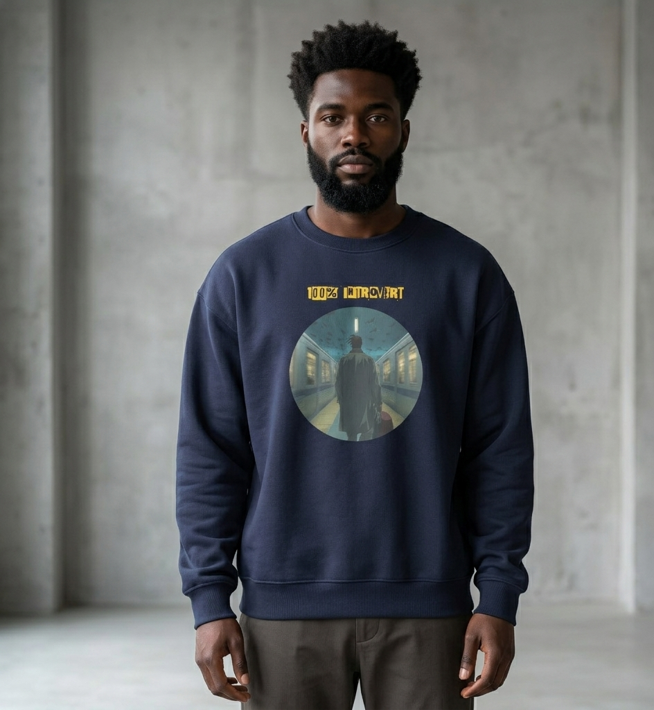 IntrovertedAlpha™ Oversized Sweatshirt in Navy for men, minimalist premium sweatshirt with everyday streetwear style