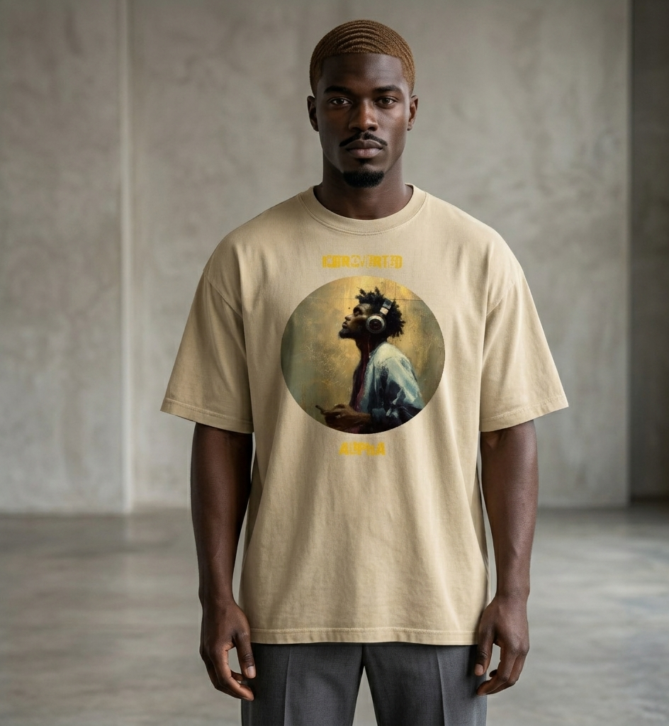 IntrovertedAlpha™ Oversized Faded T-Shirt in Faded Khaki for men, neutral oversized T-shirt with casual streetwear style