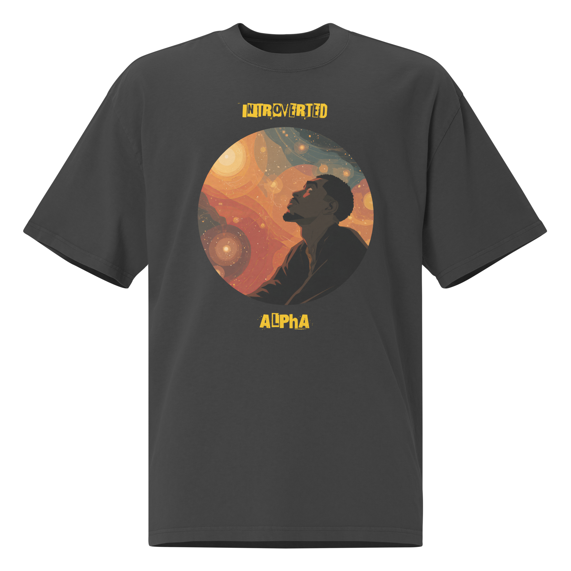 IntrovertedAlpha™ Oversized Faded T-Shirt in Faded Black for men, vintage-wash streetwear with a relaxed oversized fit