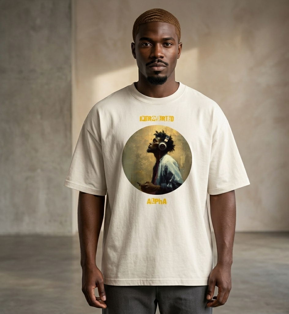 IntrovertedAlpha™ Oversized Faded T-Shirt in Faded Bone for men, soft neutral oversized T-shirt with a minimalist streetwear feel