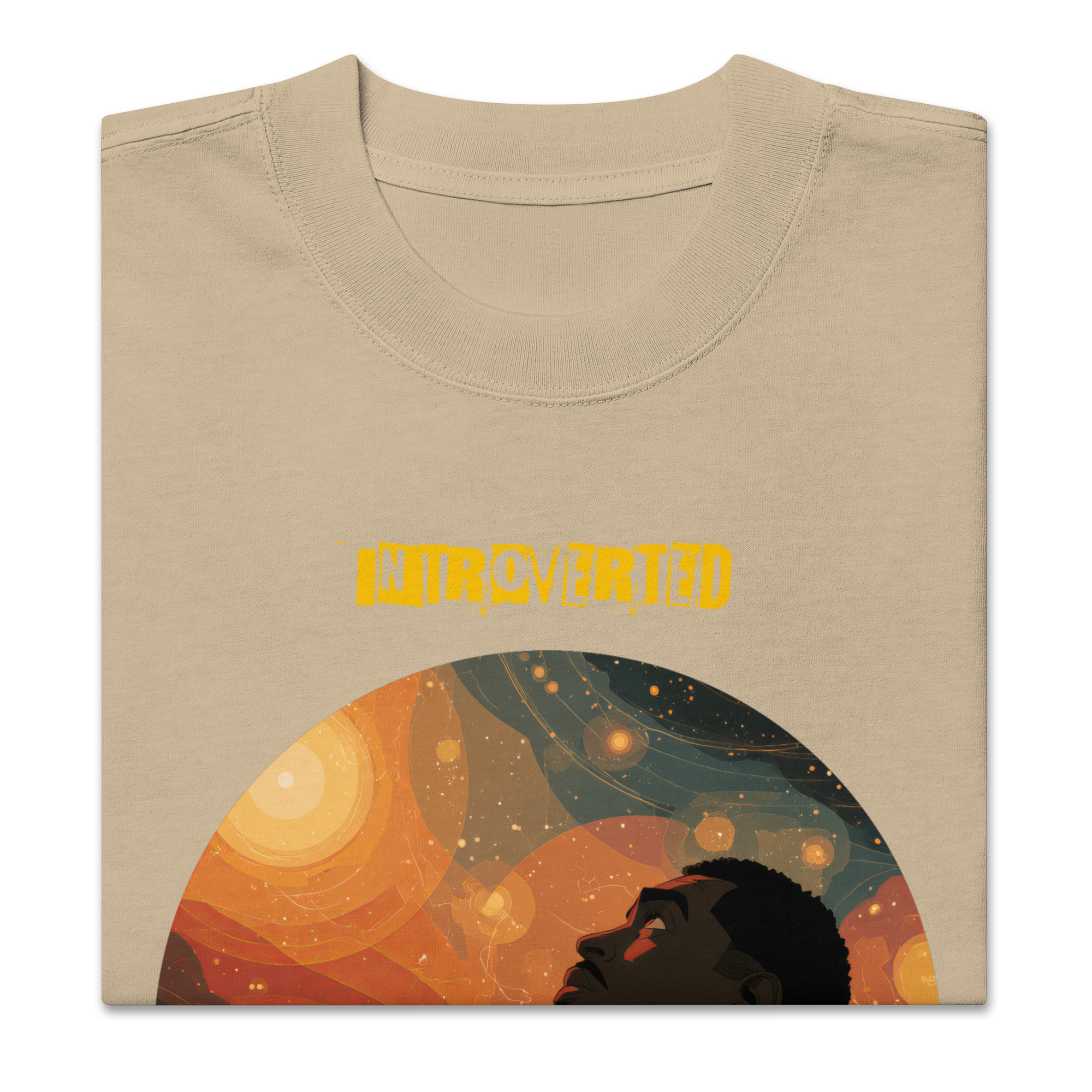 IntrovertedAlpha™ Oversized Faded T-Shirt in Faded Khaki for men, neutral oversized T-shirt with casual streetwear style