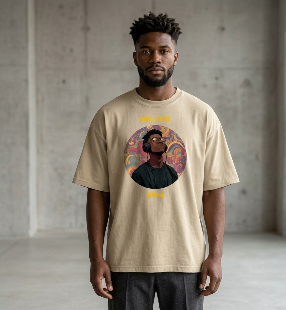 IntrovertedAlpha™ Oversized Faded T-Shirt in Faded Khaki for men, neutral oversized T-shirt with casual streetwear style