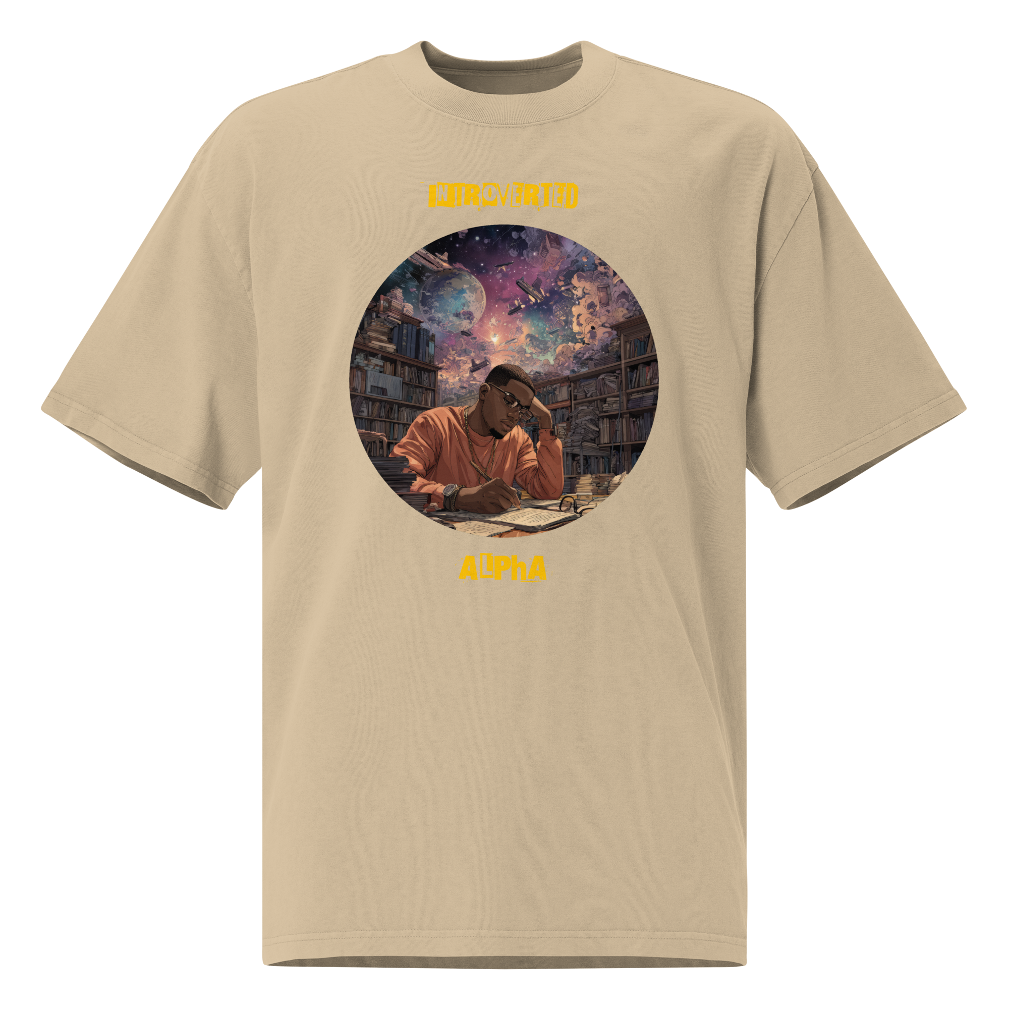 IntrovertedAlpha™ Oversized Faded T-Shirt in Faded Khaki for men, neutral oversized T-shirt with casual streetwear style