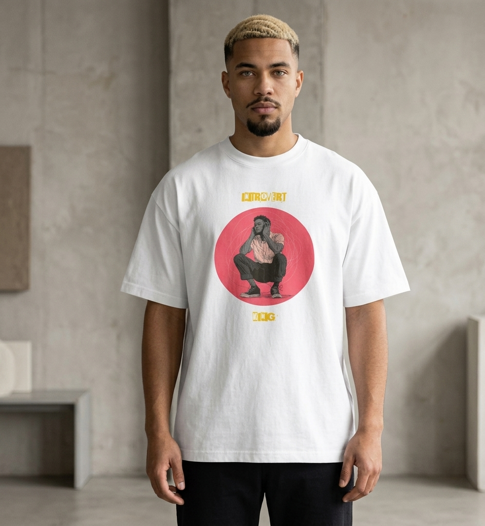 IntrovertedAlpha™ Box Tee in White for men, crisp structured box tee with a clean premium finish