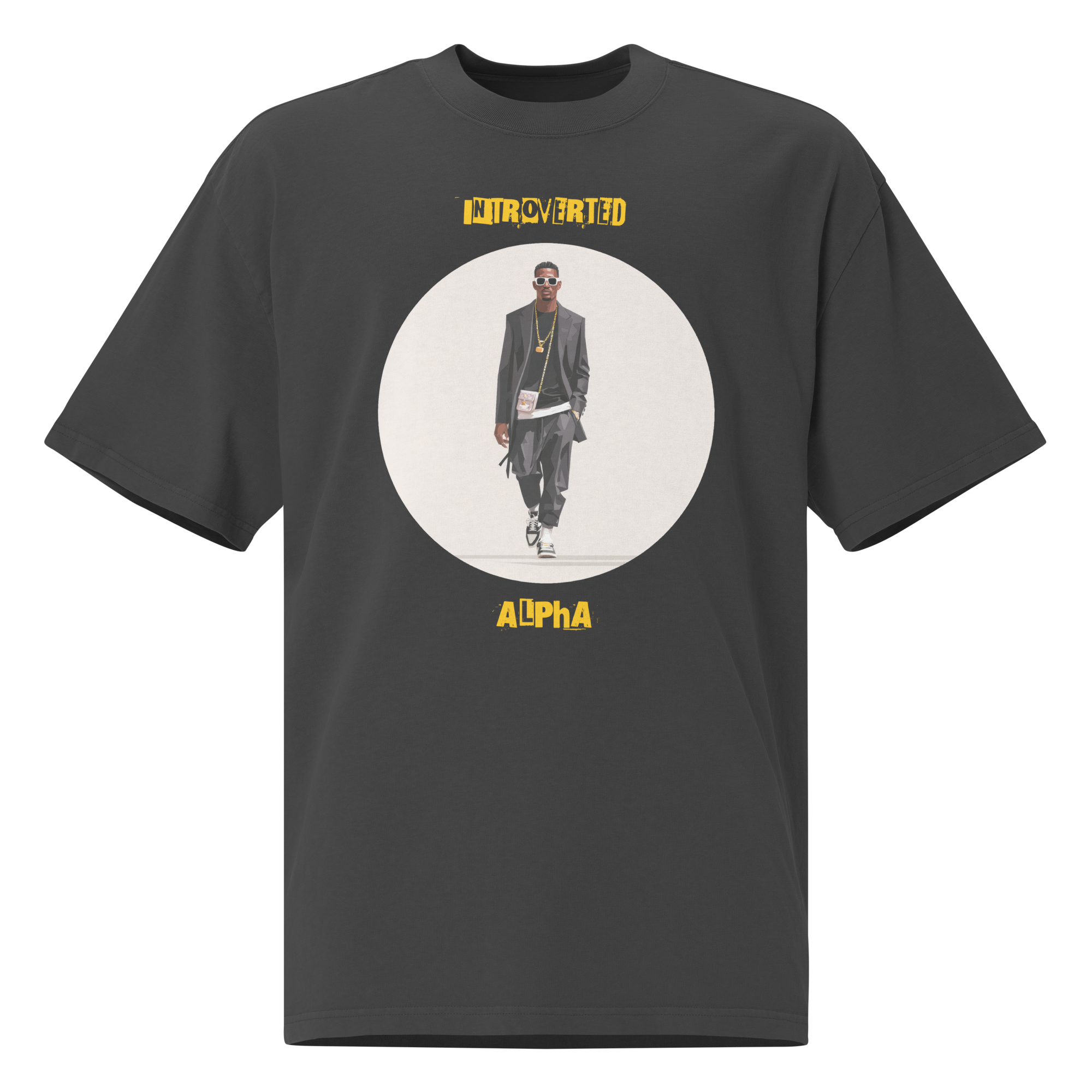 IntrovertedAlpha™ Oversized Faded T-Shirt in Faded Black for men, vintage-wash streetwear with a relaxed oversized fit