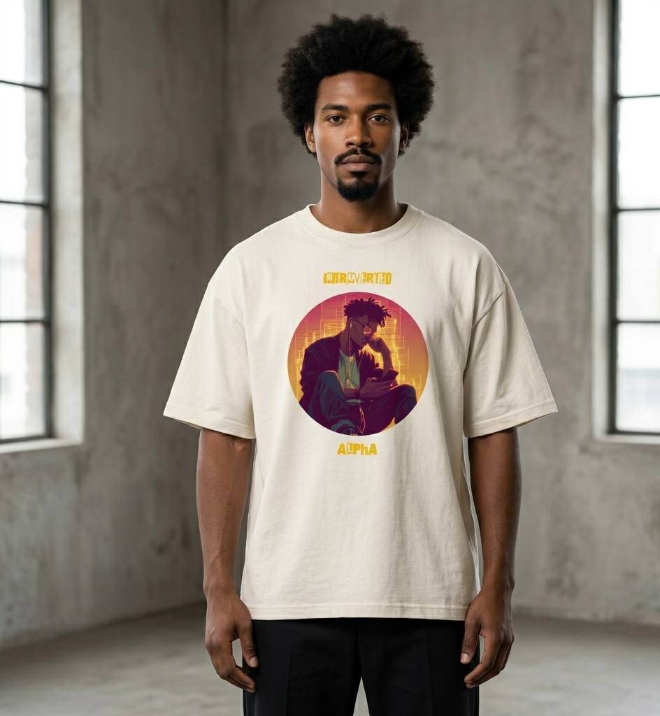 IntrovertedAlpha™ Oversized Faded T-Shirt in Faded Bone for men, soft neutral oversized T-shirt with a minimalist streetwear feel