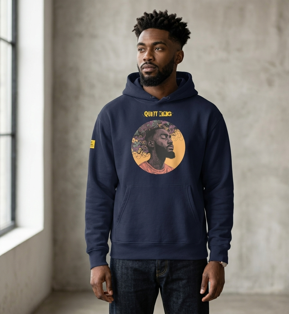 IntrovertedAlpha™ Oversized Hoodie in Navy for men, minimalist heavyweight hoodie with a relaxed streetwear fit