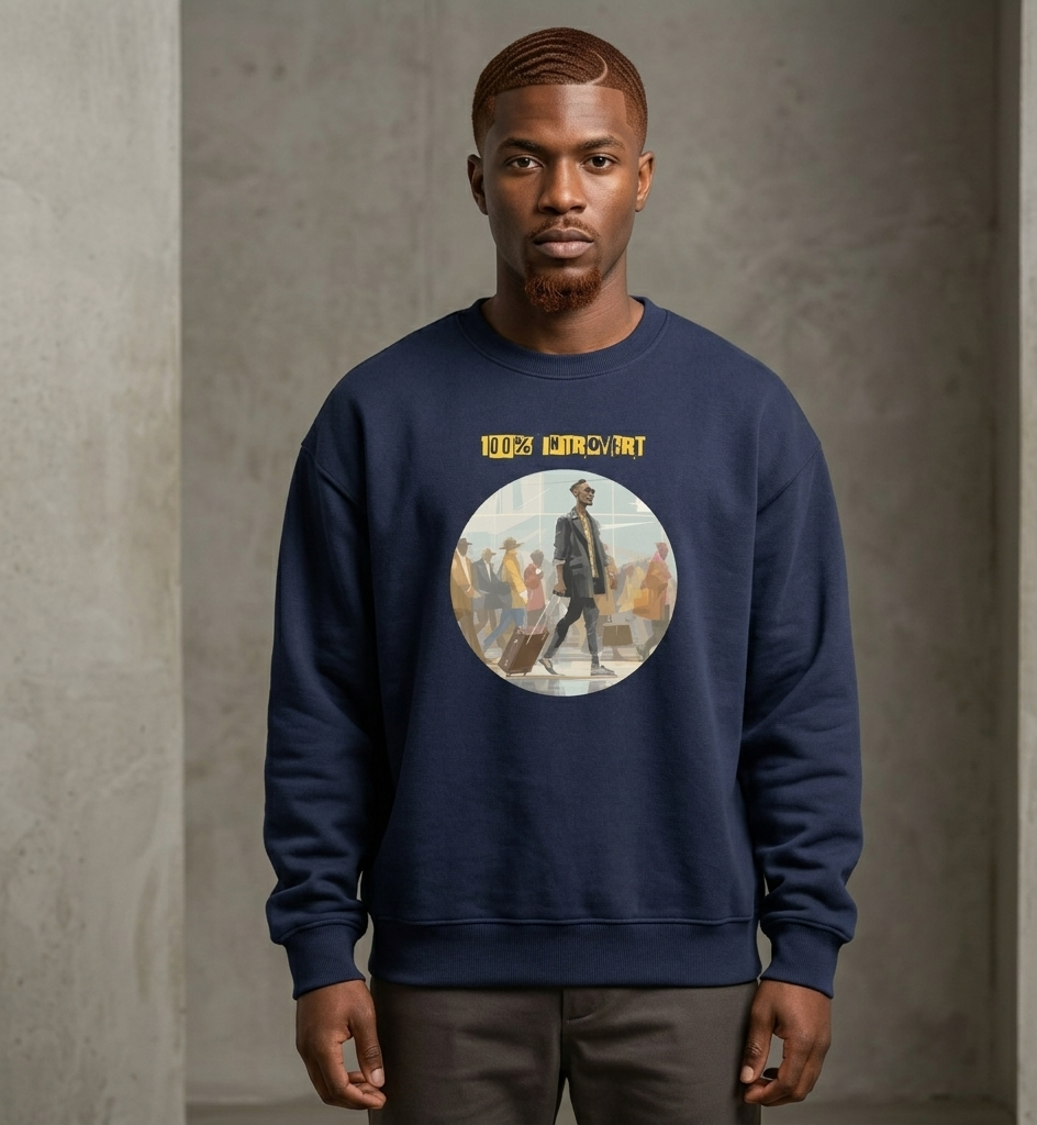 IntrovertedAlpha™ Oversized Sweatshirt in Navy for men, minimalist premium sweatshirt with everyday streetwear style