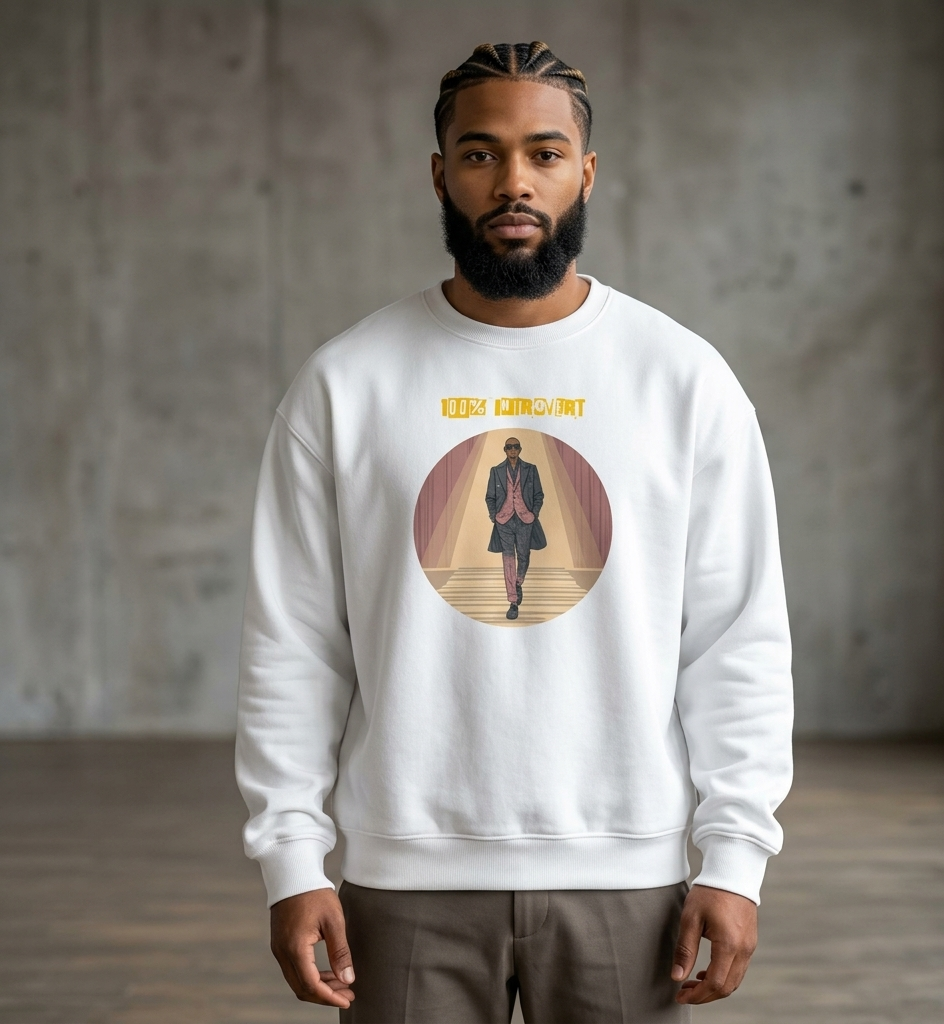IntrovertedAlpha™ Oversized Sweatshirt in White for men, clean minimalist sweatshirt with a premium heavyweight finish