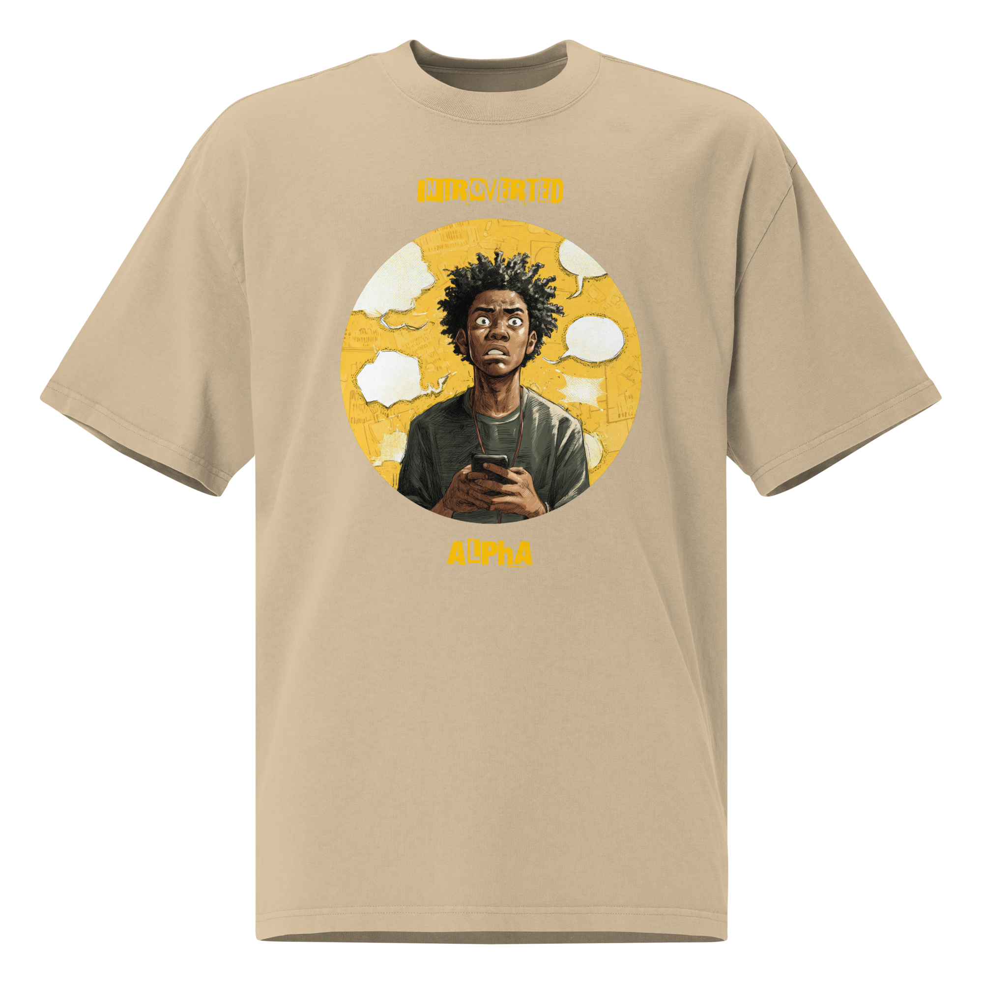 IntrovertedAlpha™ Oversized Faded T-Shirt in Faded Khaki for men, neutral oversized T-shirt with casual streetwear style