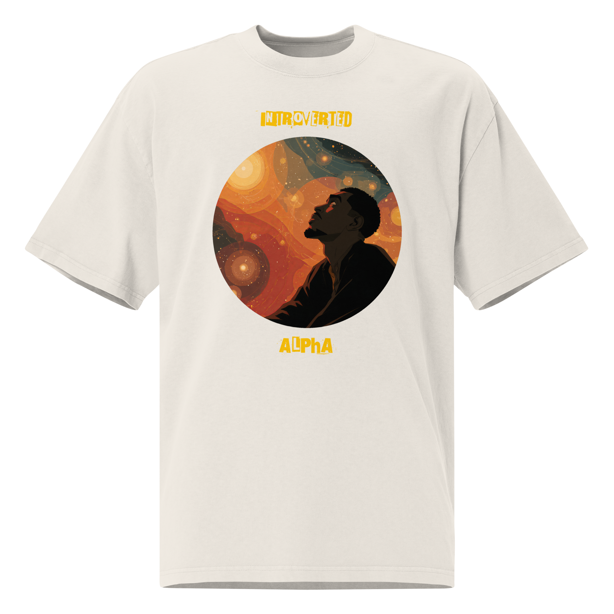 IntrovertedAlpha™ Oversized Faded T-Shirt in Faded Bone for men, soft neutral oversized T-shirt with a minimalist streetwear feel