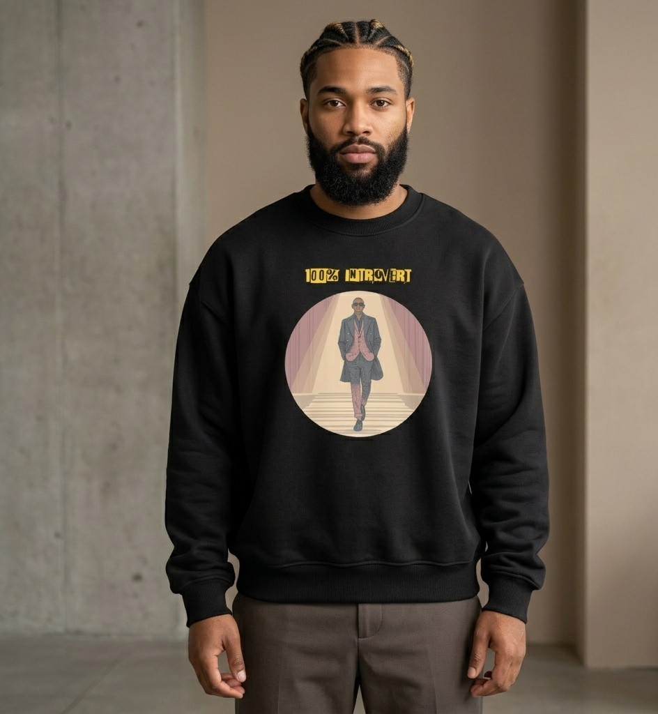 IntrovertedAlpha™ Oversized Sweatshirt in Vintage Black for men, washed heavyweight sweatshirt with a relaxed oversized fit