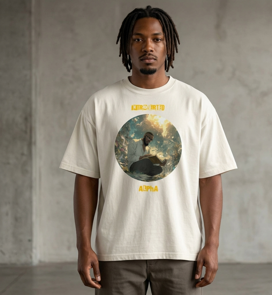 IntrovertedAlpha™ Oversized Faded T-Shirt in Faded Bone for men, soft neutral oversized T-shirt with a minimalist streetwear feel