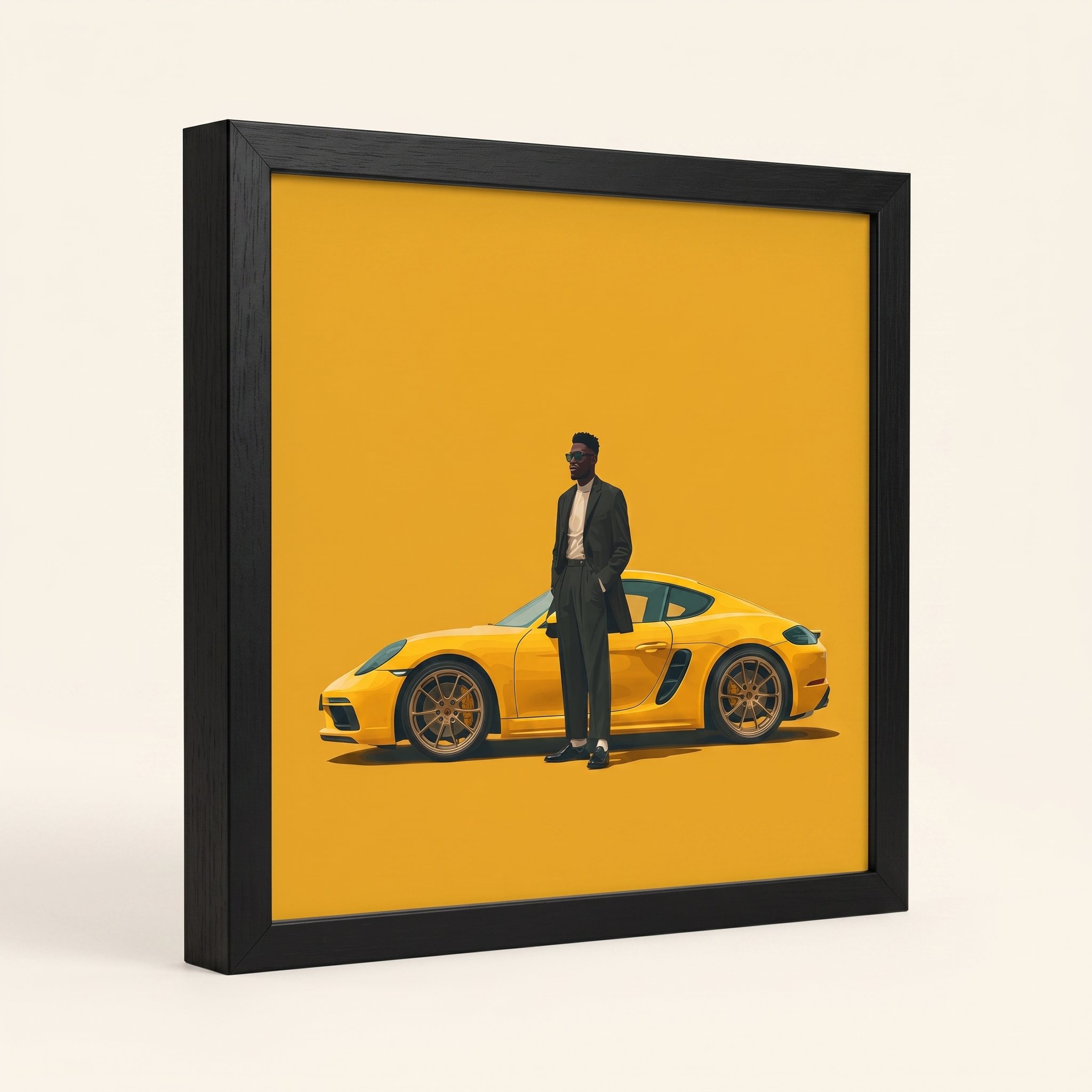 Angled product detail of Quiet Arrival framed wall art showing the black frame edge and corner.