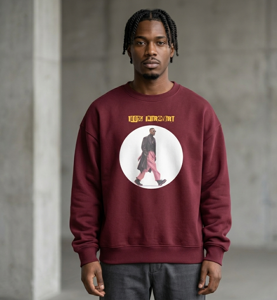 IntrovertedAlpha™ Oversized Sweatshirt in Maroon for men, rich-toned oversized sweatshirt with heavyweight comfort