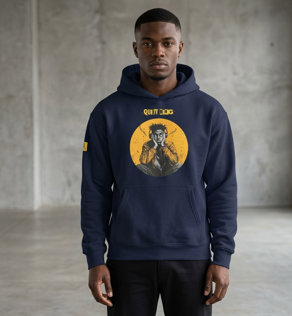 IntrovertedAlpha™ Oversized Hoodie in Navy for men, minimalist heavyweight hoodie with a relaxed streetwear fit