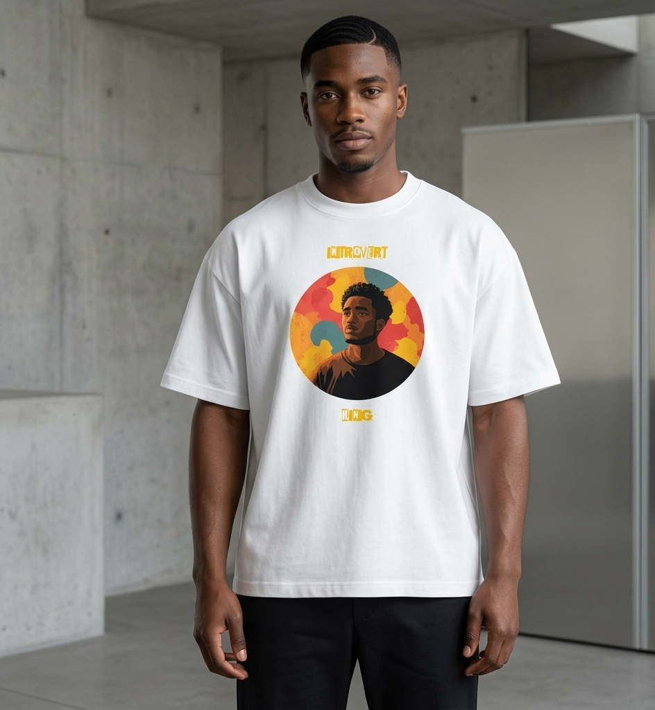 IntrovertedAlpha™ Box Tee in White for men, crisp structured box tee with a clean premium finish