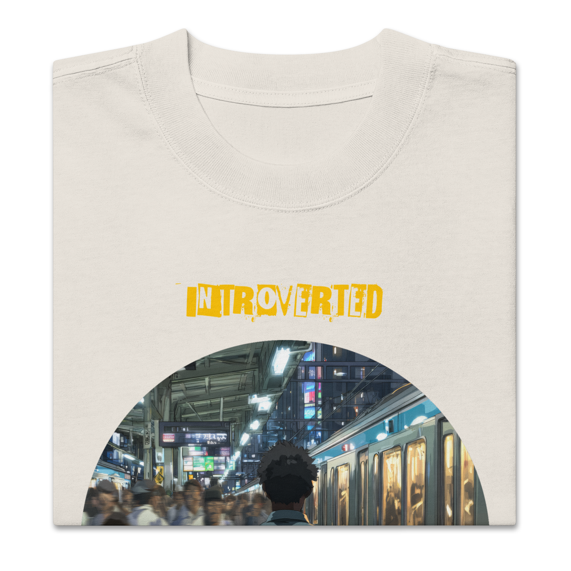 IntrovertedAlpha™ Oversized Faded T-Shirt in Faded Bone for men, soft neutral oversized T-shirt with a minimalist streetwear feel