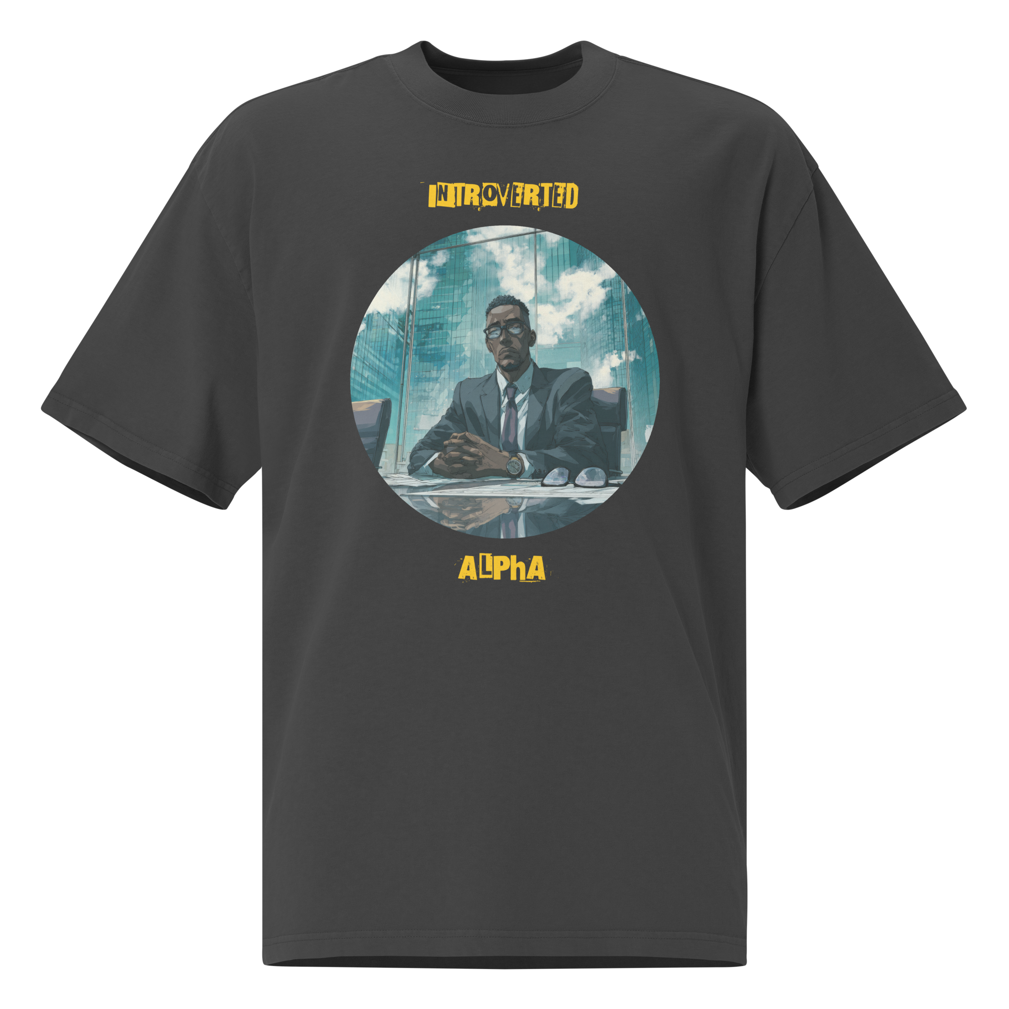 IntrovertedAlpha™ Oversized Faded T-Shirt in Faded Black for men, vintage-wash streetwear with a relaxed oversized fit