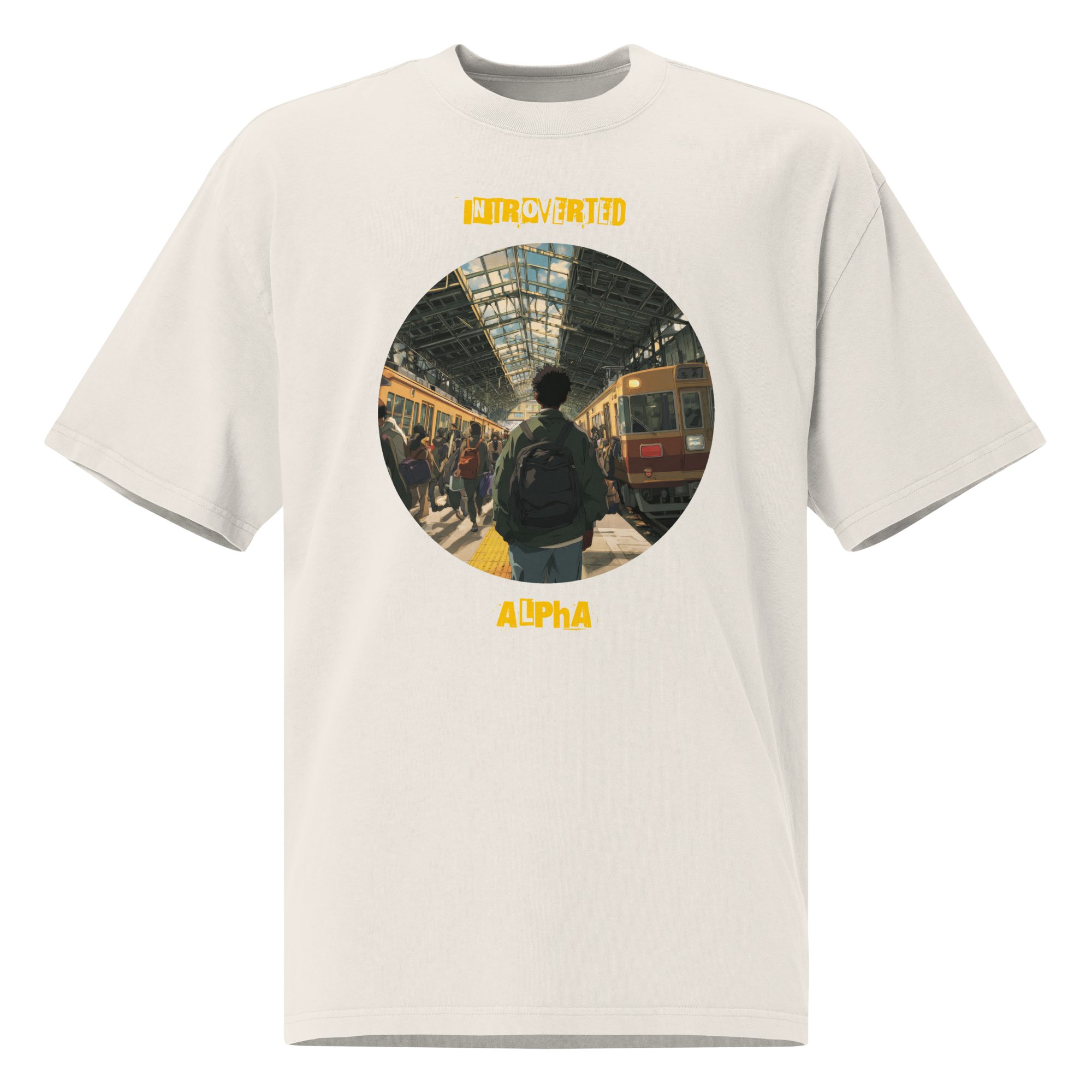 IntrovertedAlpha™ Oversized Faded T-Shirt in Faded Bone for men, soft neutral oversized T-shirt with a minimalist streetwear feel