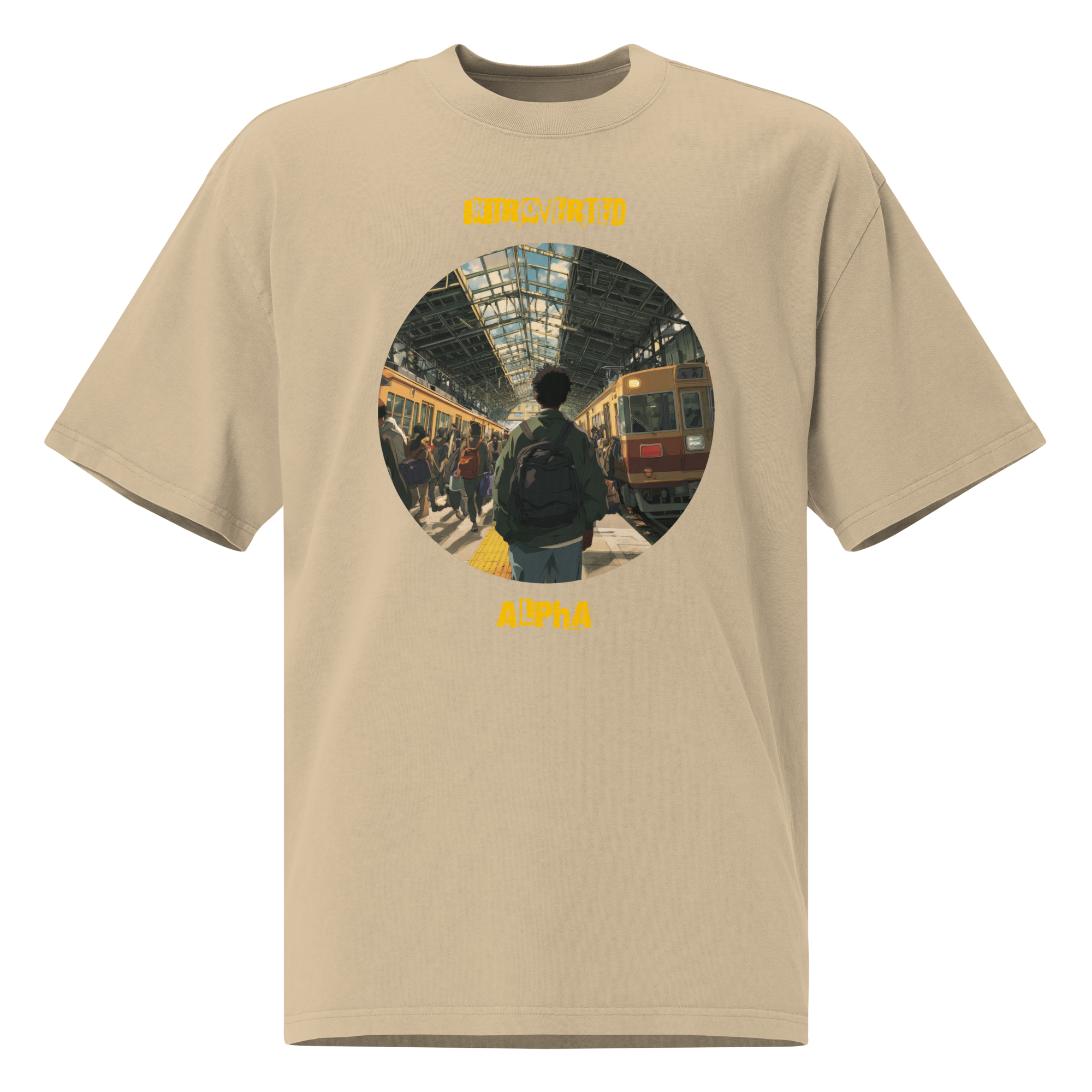IntrovertedAlpha™ Oversized Faded T-Shirt in Faded Khaki for men, neutral oversized T-shirt with casual streetwear style