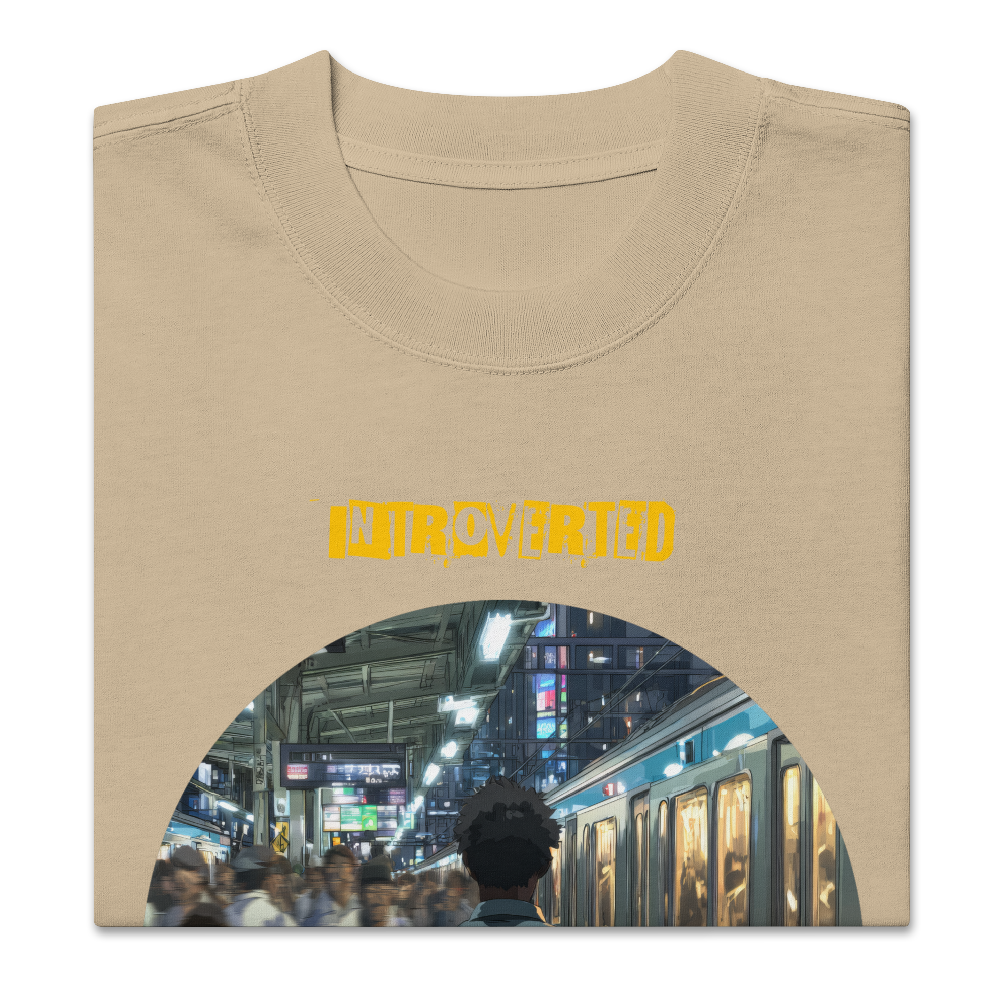 IntrovertedAlpha™ Oversized Faded T-Shirt in Faded Khaki for men, neutral oversized T-shirt with casual streetwear style