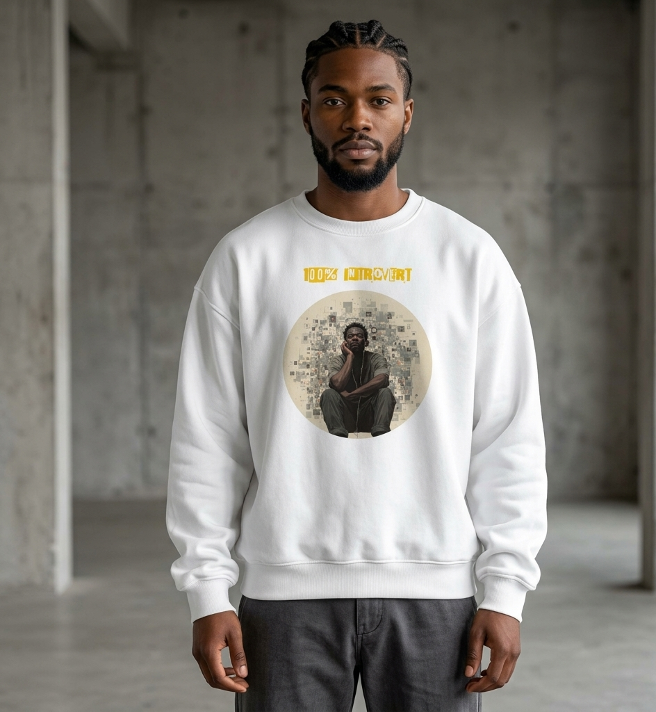 IntrovertedAlpha™ Oversized Sweatshirt in White for men, clean minimalist sweatshirt with a premium heavyweight finish