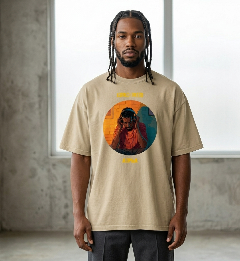 IntrovertedAlpha™ Oversized Faded T-Shirt in Faded Khaki for men, neutral oversized T-shirt with casual streetwear style