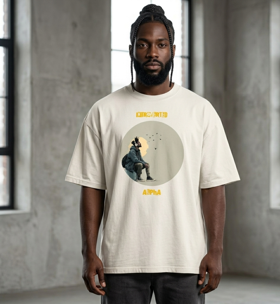 IntrovertedAlpha™ Oversized Faded T-Shirt in Faded Bone for men, soft neutral oversized T-shirt with a minimalist streetwear feel