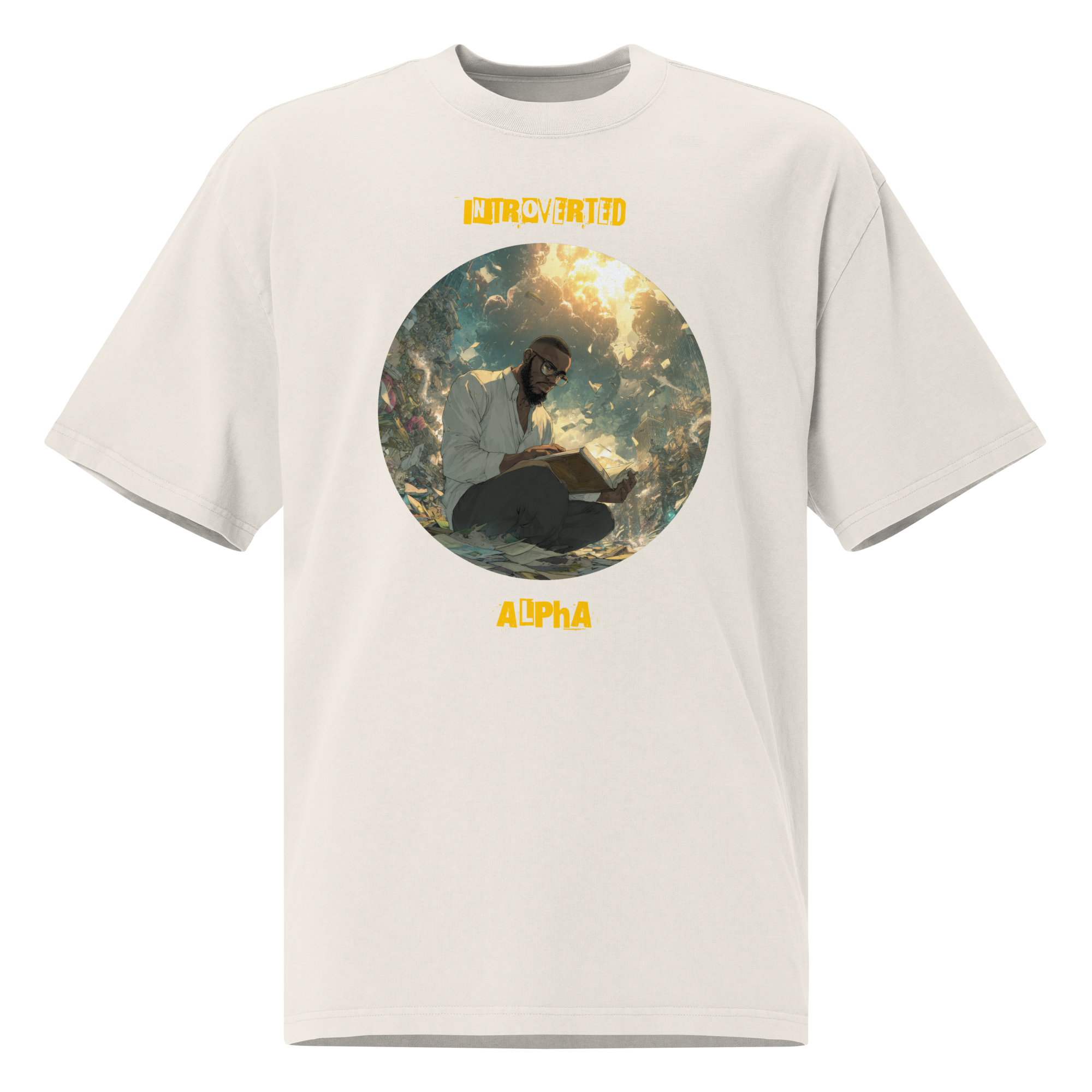 IntrovertedAlpha™ Oversized Faded T-Shirt in Faded Bone for men, soft neutral oversized T-shirt with a minimalist streetwear feel