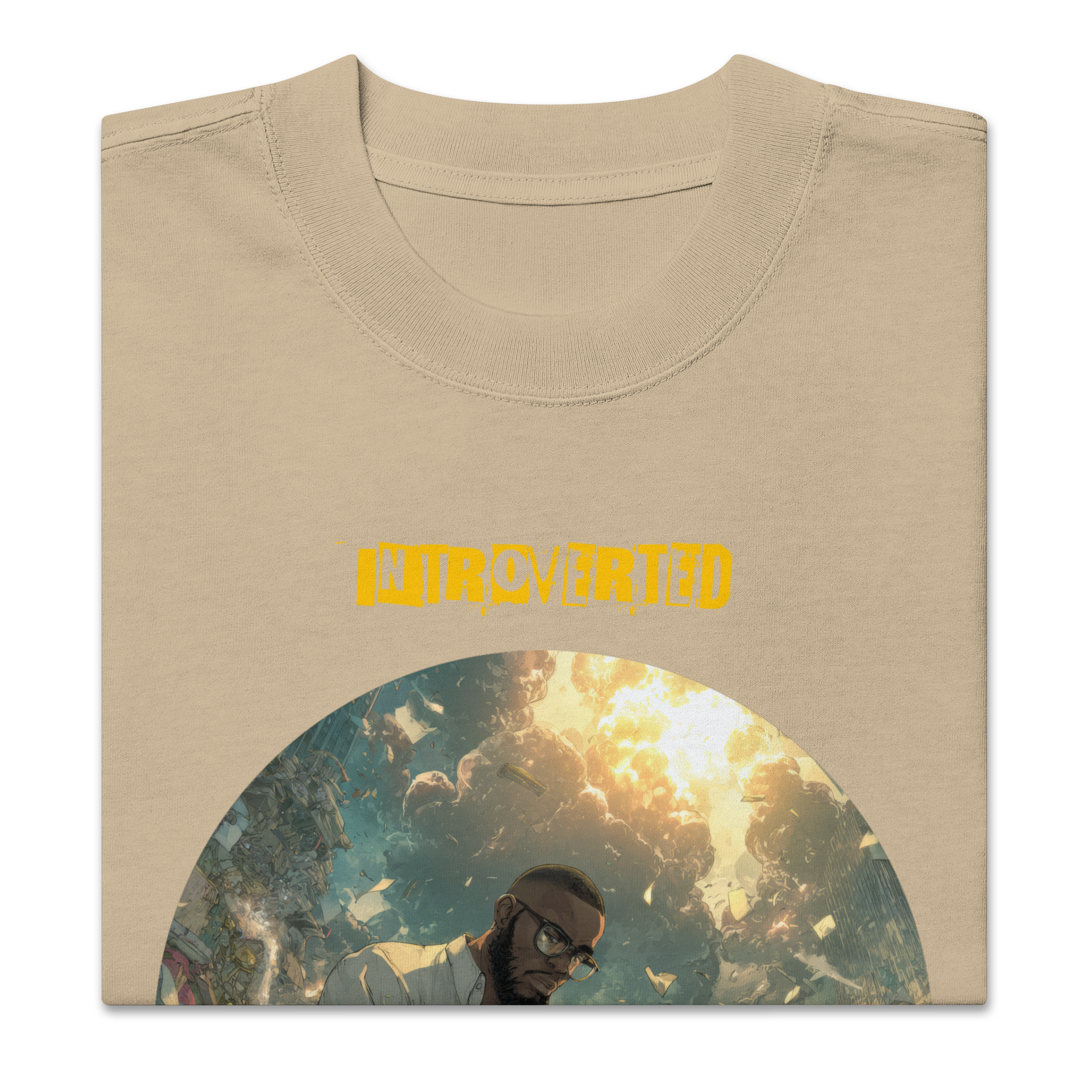 IntrovertedAlpha™ Oversized Faded T-Shirt in Faded Khaki for men, neutral oversized T-shirt with casual streetwear style