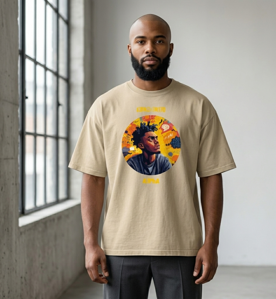 Xantho Philos™ Oversized Faded T-Shirt in Faded Khaki for men, neutral oversized T-shirt with casual streetwear style