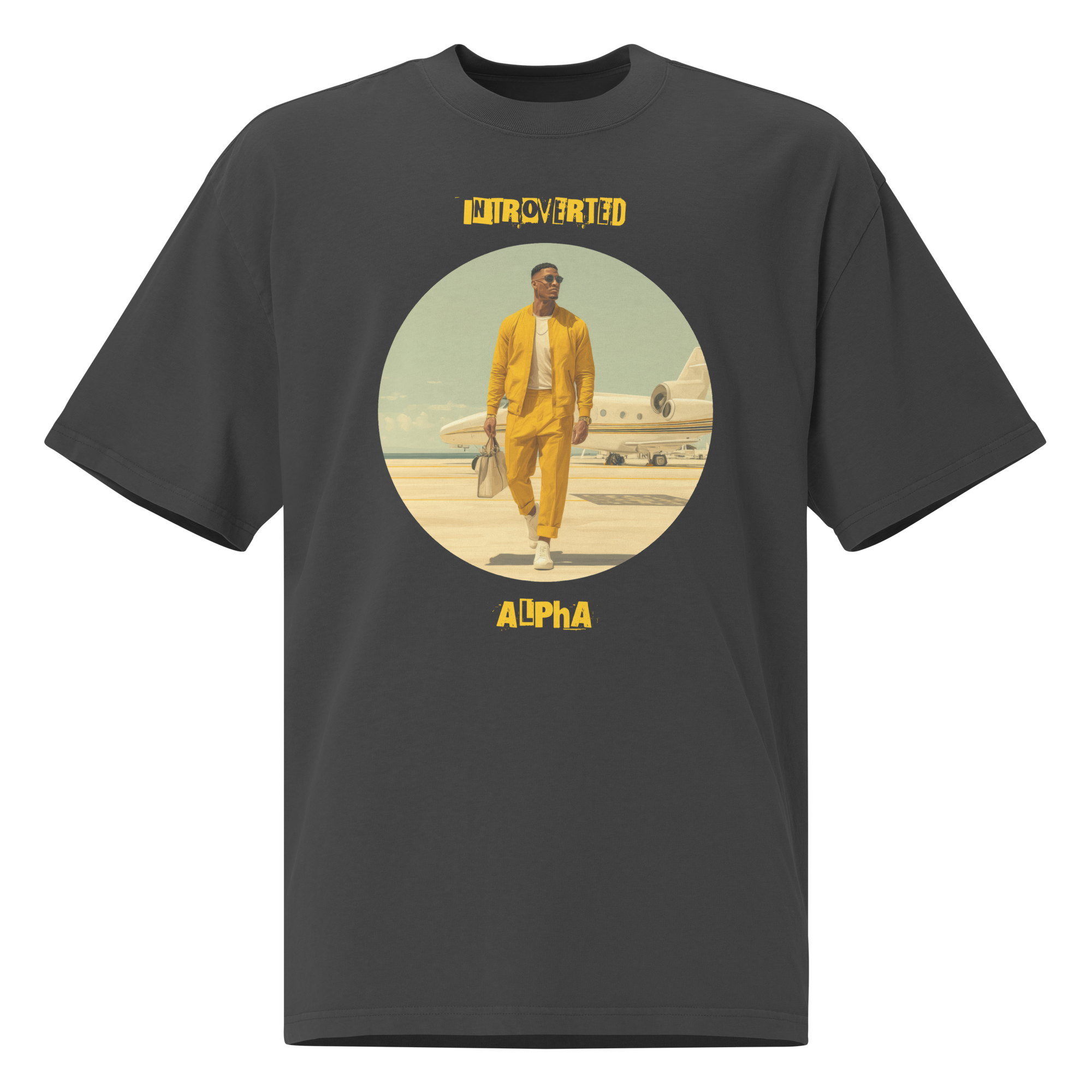 IntrovertedAlpha™ Oversized Faded T-Shirt in Faded Black for men, vintage-wash streetwear with a relaxed oversized fit