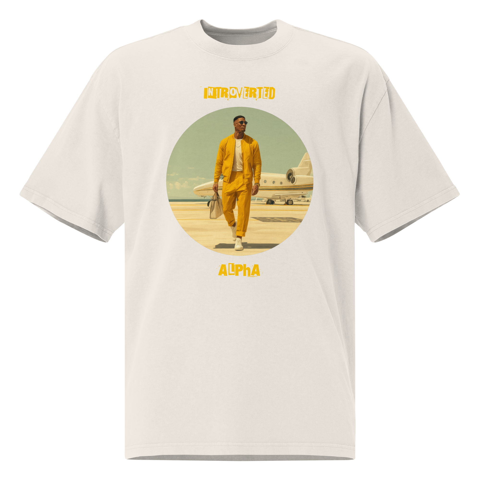 IntrovertedAlpha™ Oversized Faded T-Shirt in Faded Bone for men, soft neutral oversized T-shirt with a minimalist streetwear feel