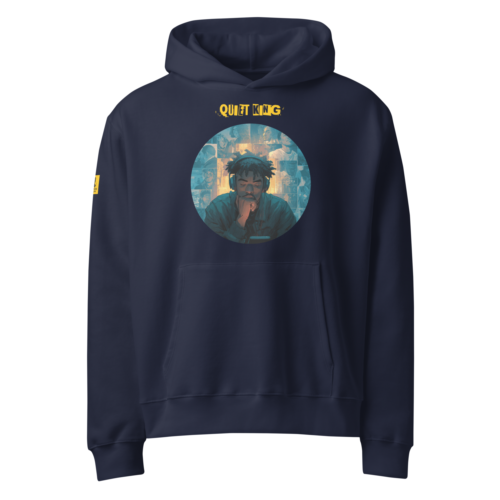 IntrovertedAlpha™ Oversized Hoodie in Navy for men, minimalist heavyweight hoodie with a relaxed streetwear fit