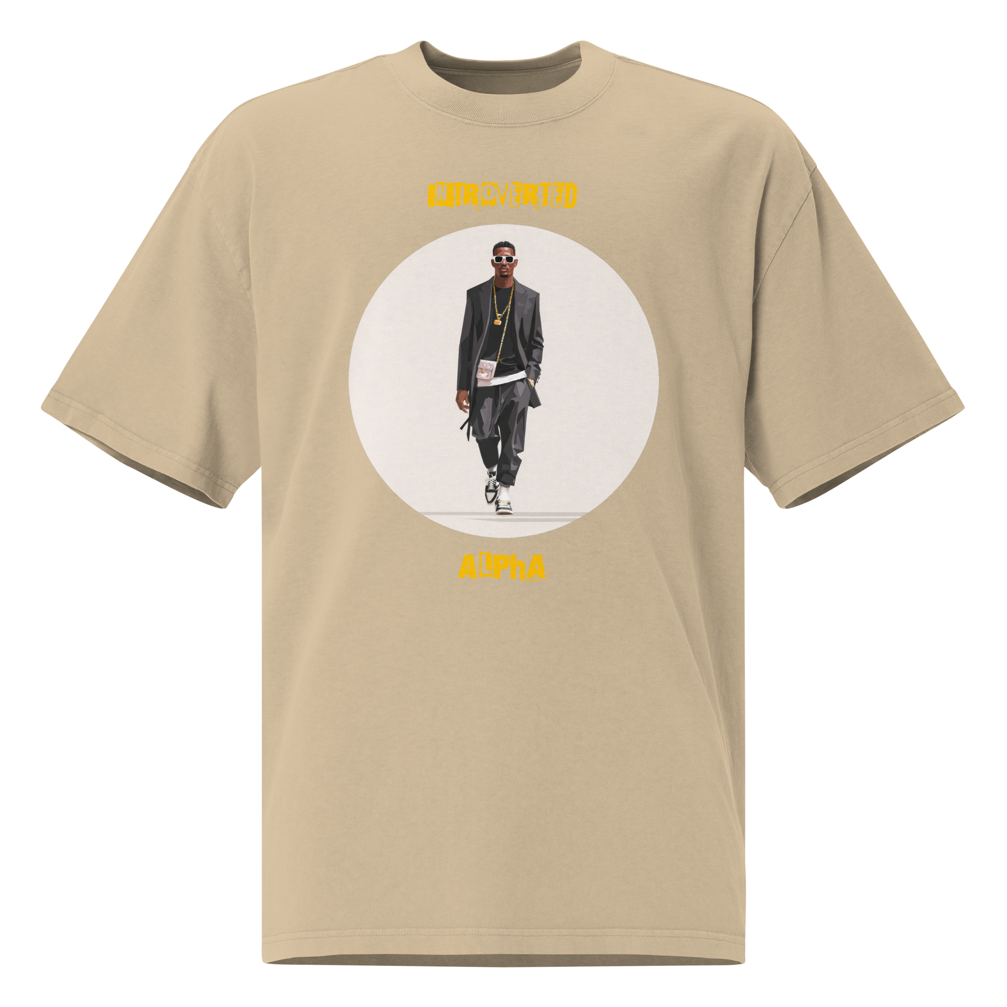 IntrovertedAlpha™ Oversized Faded T-Shirt in Faded Khaki for men, neutral oversized T-shirt with casual streetwear style