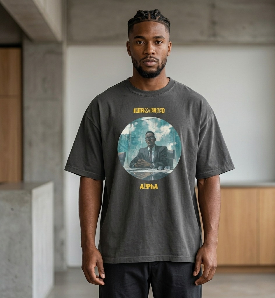 IntrovertedAlpha™ Oversized Faded T-Shirt in Faded Black for men, vintage-wash streetwear with a relaxed oversized fit