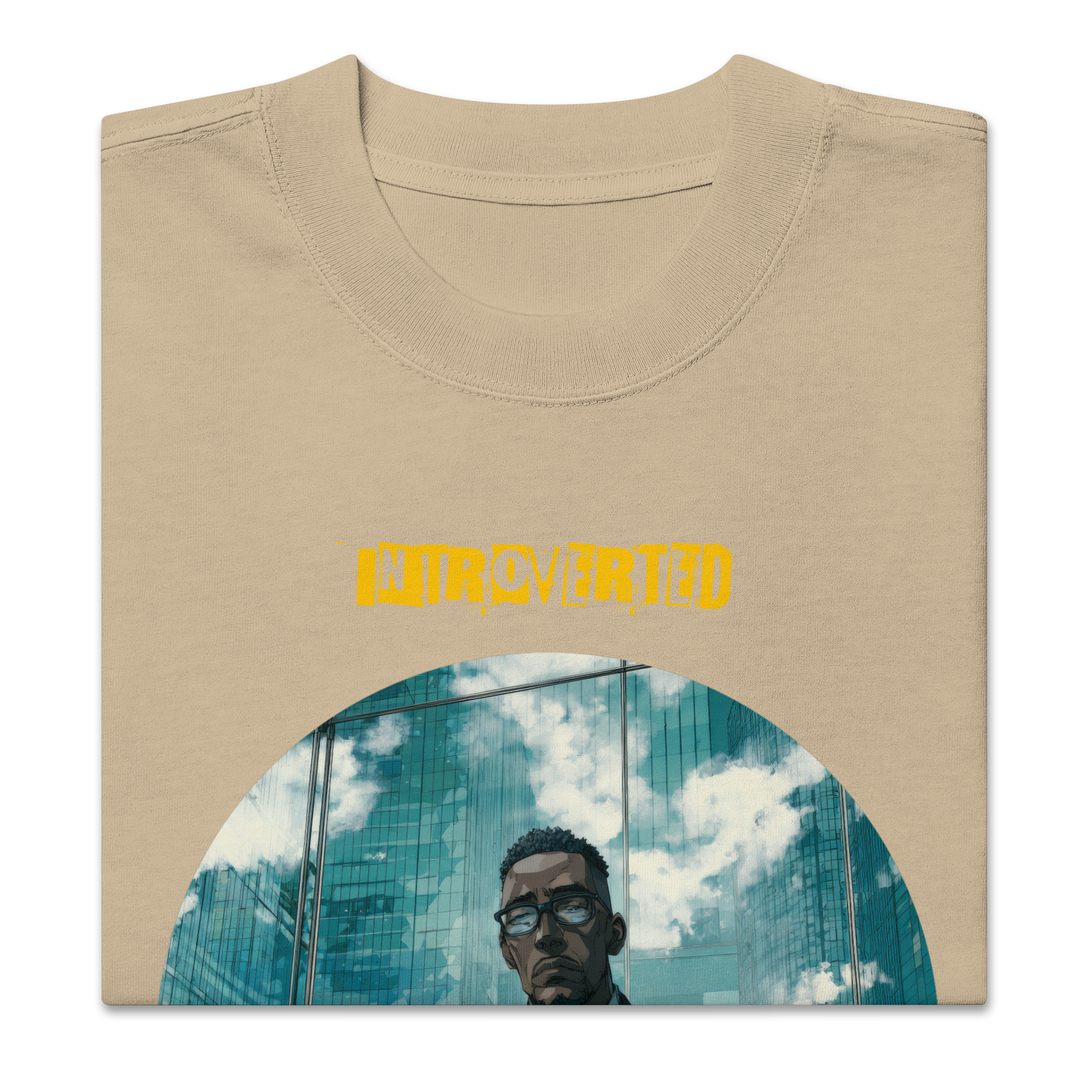 IntrovertedAlpha™ Oversized Faded T-Shirt in Faded Khaki for men, neutral oversized T-shirt with casual streetwear style