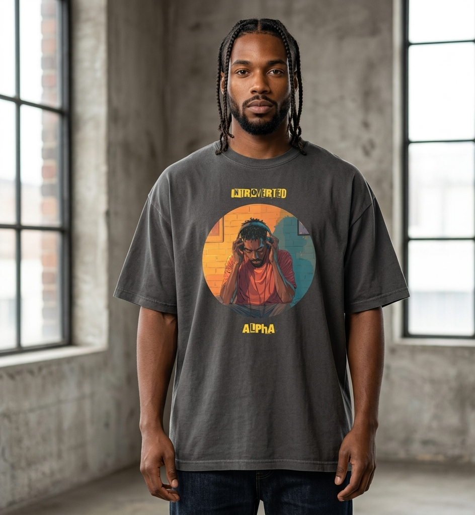 IntrovertedAlpha™ Oversized Faded T-Shirt in Faded Black for men, vintage-wash streetwear with a relaxed oversized fit
