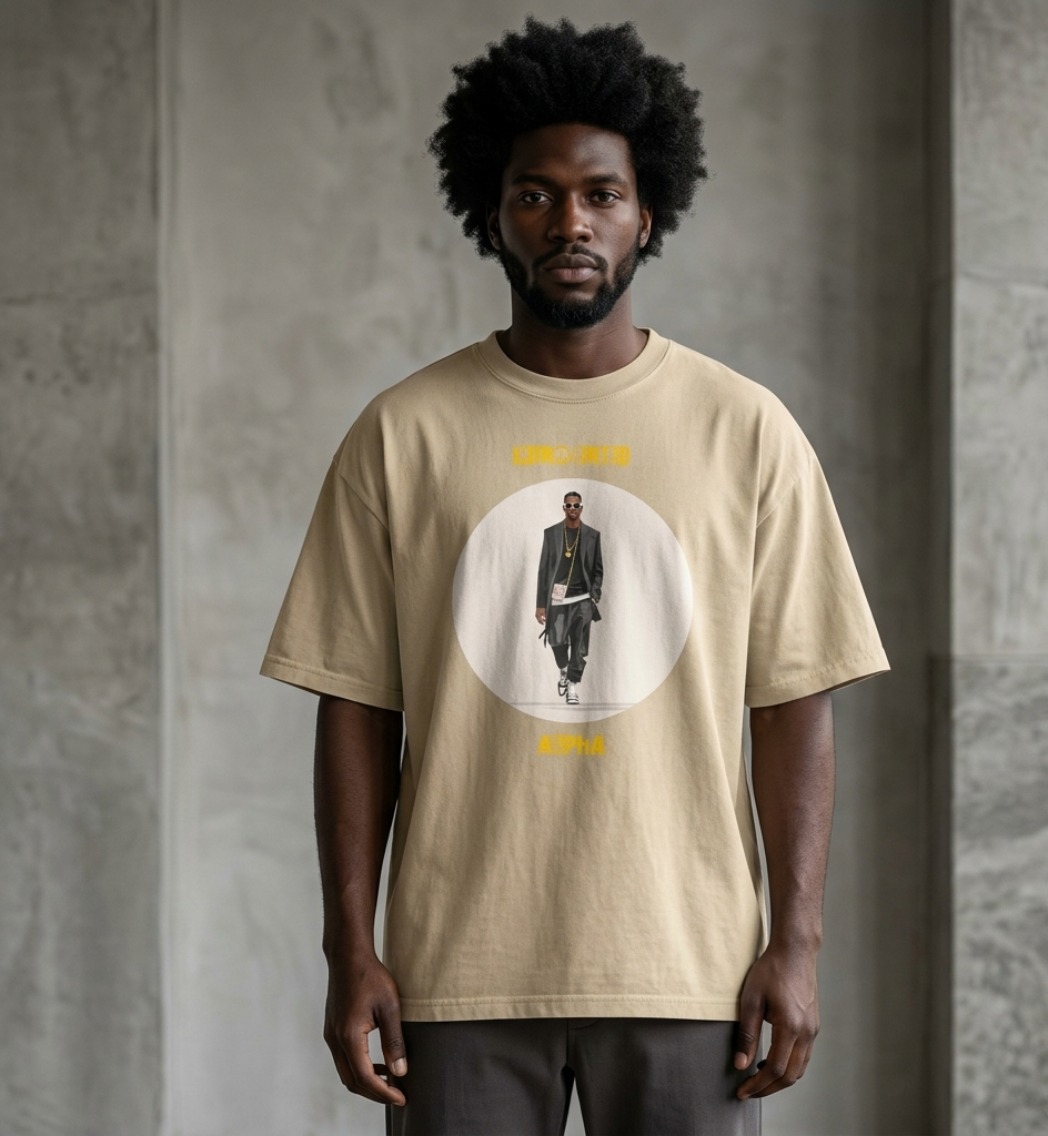 IntrovertedAlpha™ Oversized Faded T-Shirt in Faded Khaki for men, neutral oversized T-shirt with casual streetwear style