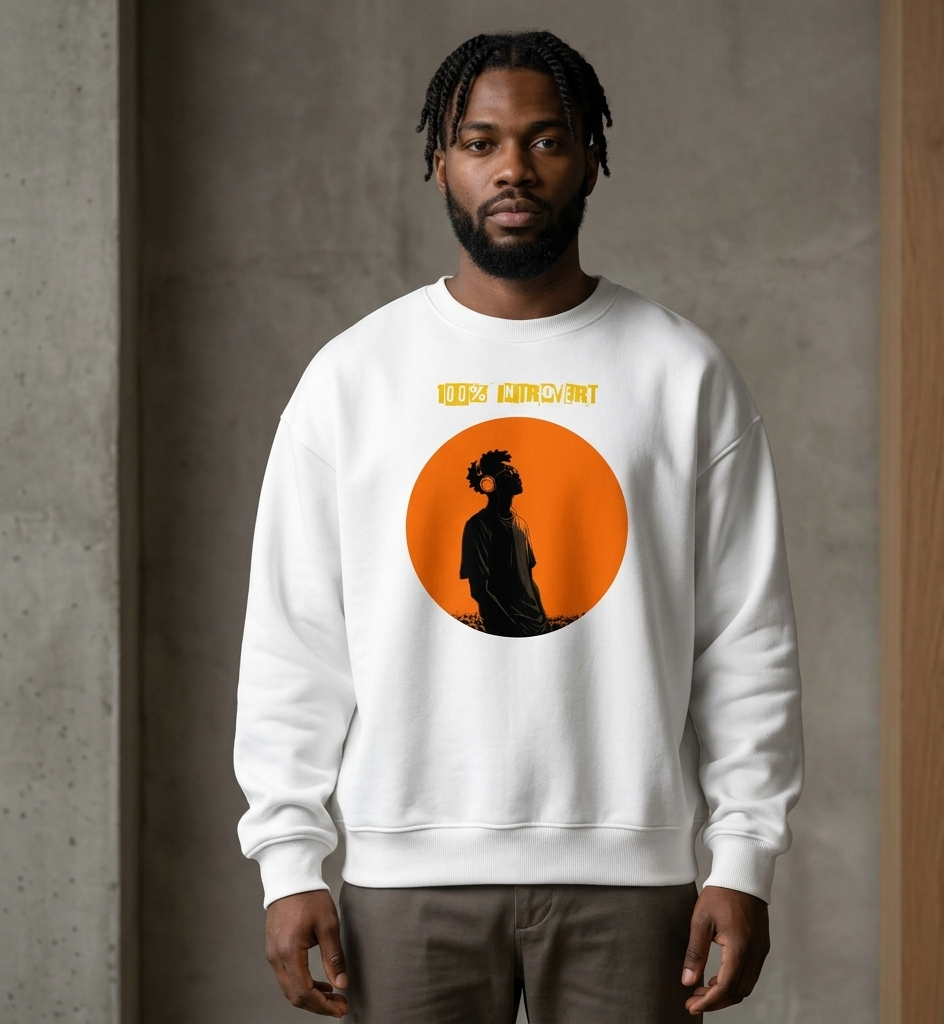 IntrovertedAlpha™ Oversized Sweatshirt in White for men, clean minimalist sweatshirt with a premium heavyweight finish