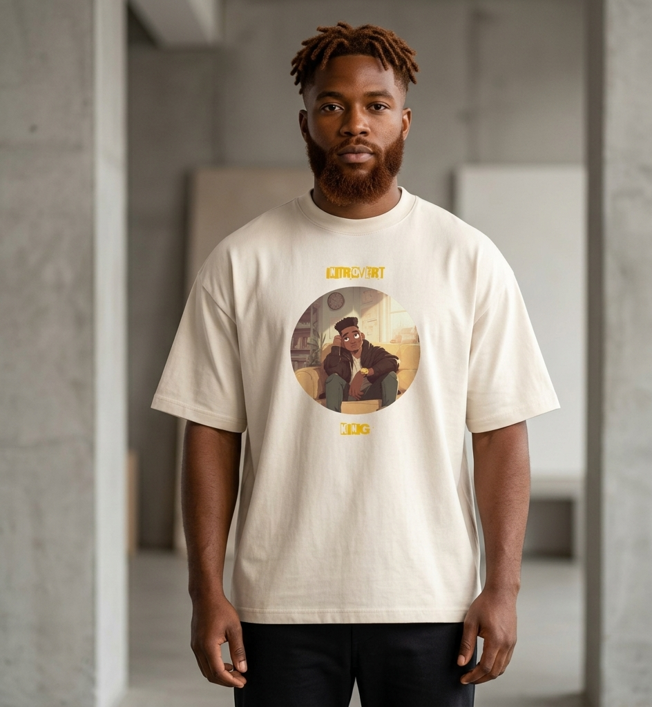 IntrovertedAlpha™ Box Tee in Vintage White for men, soft-toned box tee with a minimalist oversized fit