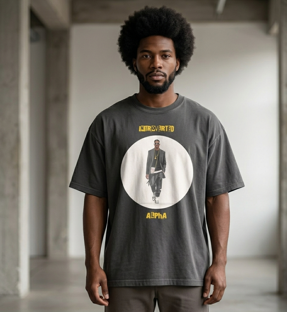 IntrovertedAlpha™ Oversized Faded T-Shirt in Faded Black for men, vintage-wash streetwear with a relaxed oversized fit