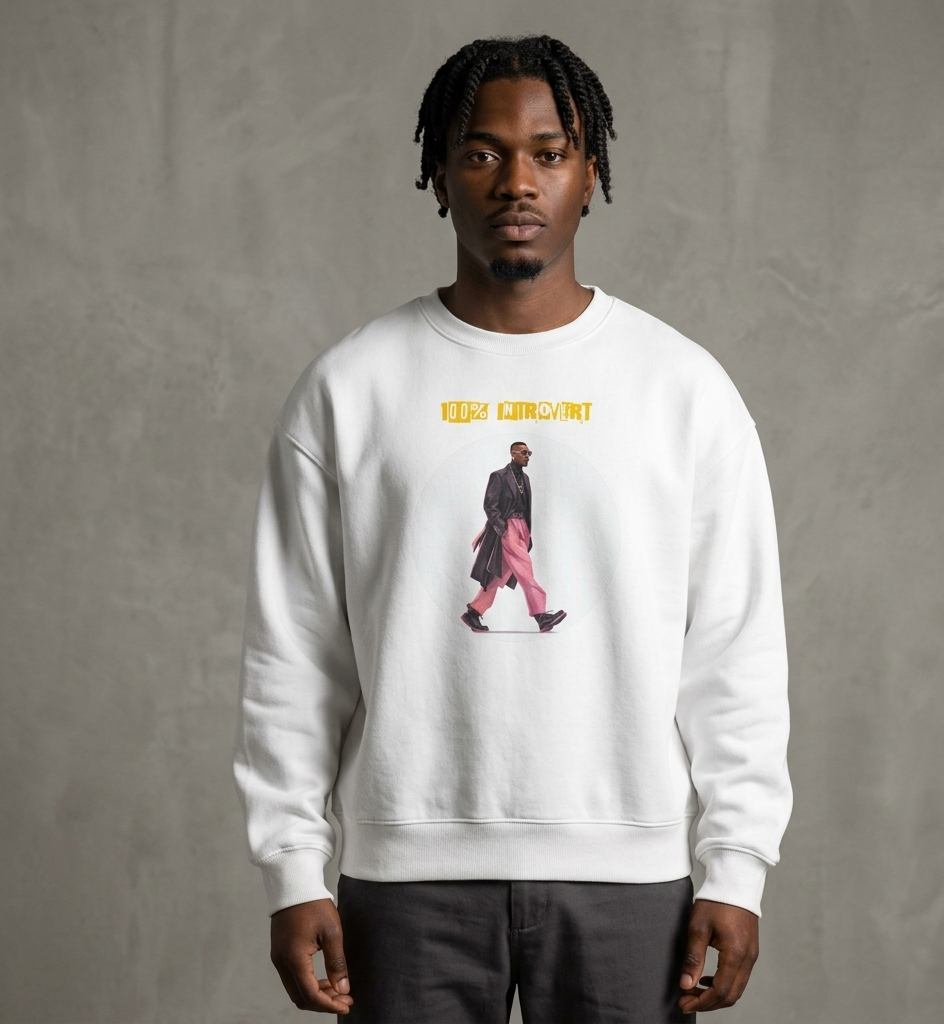 IntrovertedAlpha™ Oversized Sweatshirt in White for men, clean minimalist sweatshirt with a premium heavyweight finish