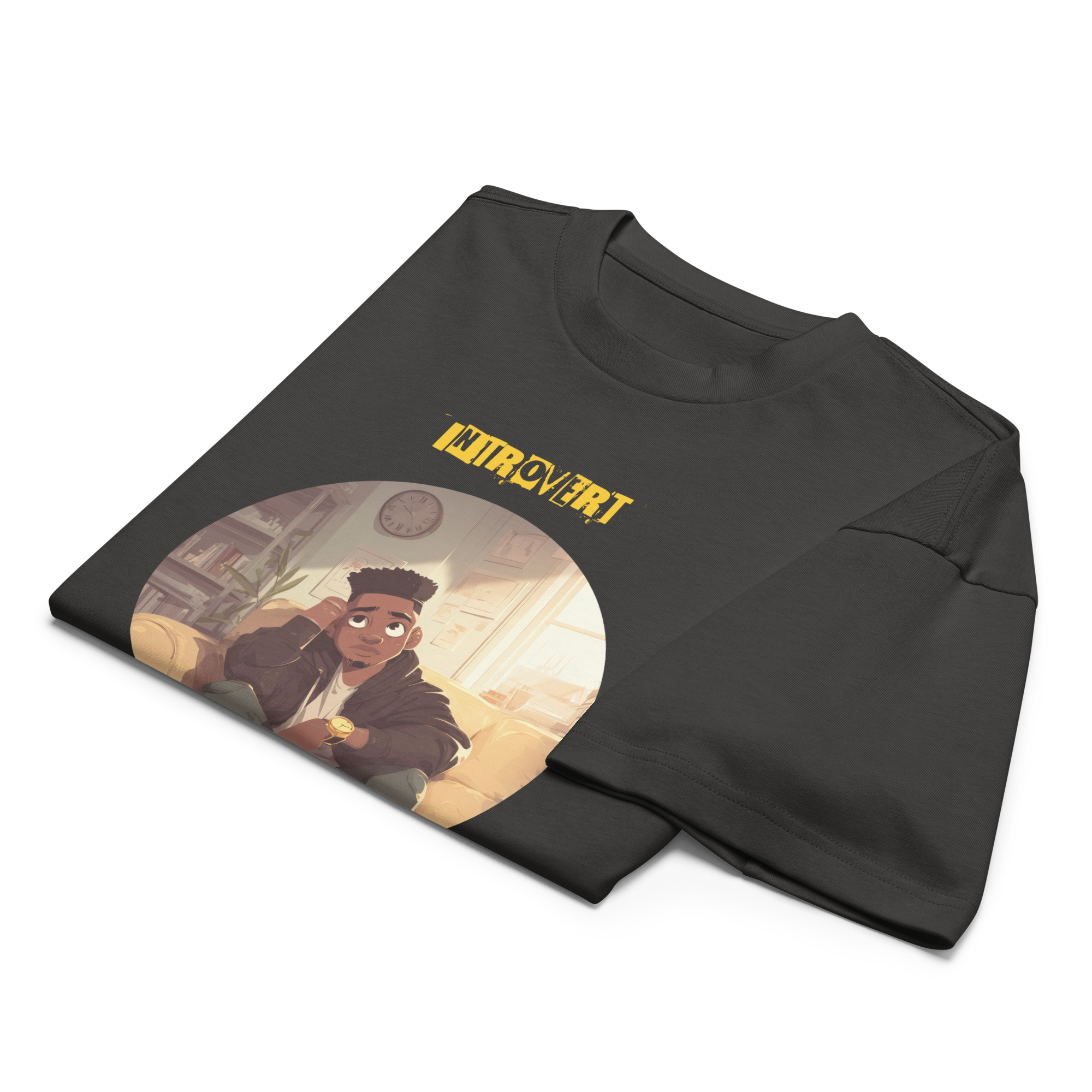 IntrovertedAlpha™ Box Tee in Vintage Black for men, washed boxy T-shirt with a relaxed streetwear silhouette